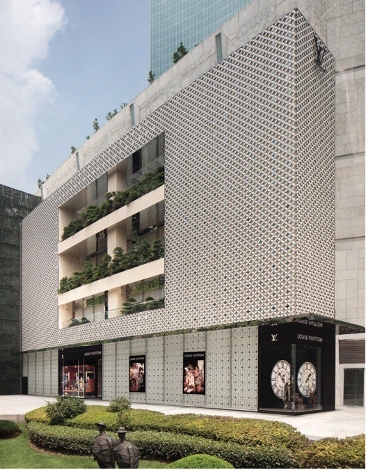 Geometric façade designed by Samuel Singer for Louis Vuitton Plaza 66, Shanghai